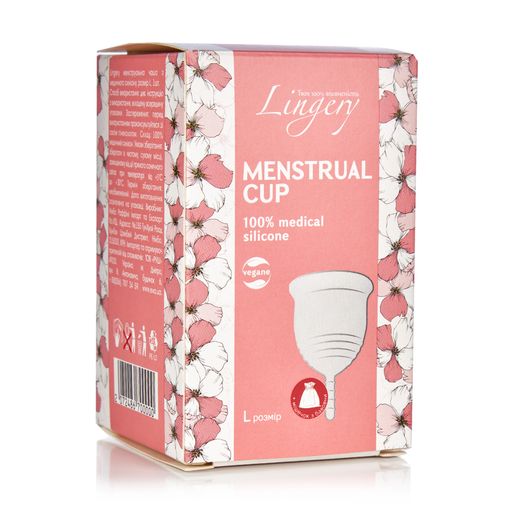 Менструальна чаша Lingery з медичного силікону, біла, розмір L, 1 шт